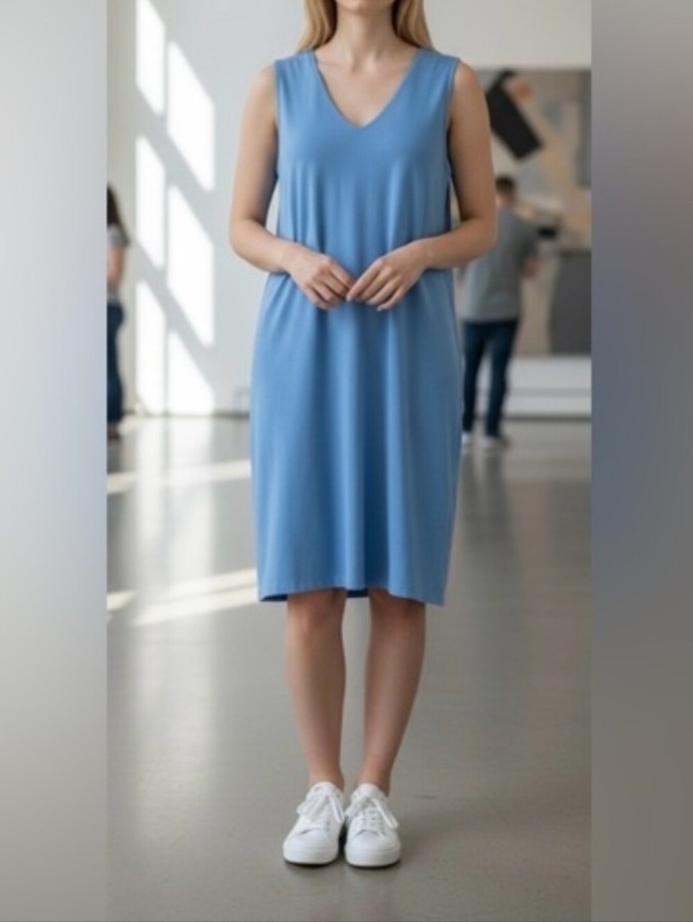 J. Jill Wearever Women's Light Blue Sleeveless V-Neck Dress  Sz MT